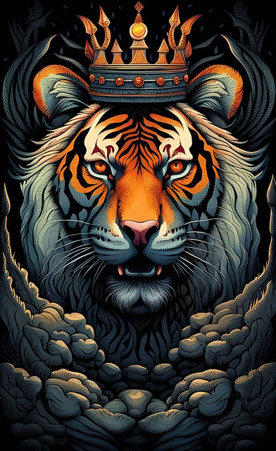 Tiger, Kopf, Krone, König, Märchenfigur
