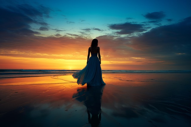 Puesta De Sol, Playa, Silueta, Mar