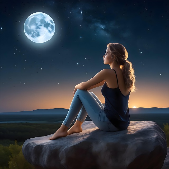 Free girl rock moon illustration