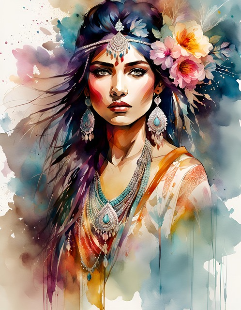 Free native american woman nature illustration