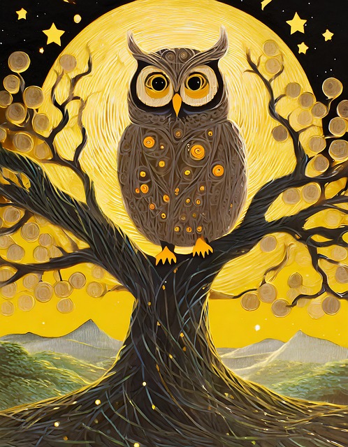 Free ai generated owl moon illustration