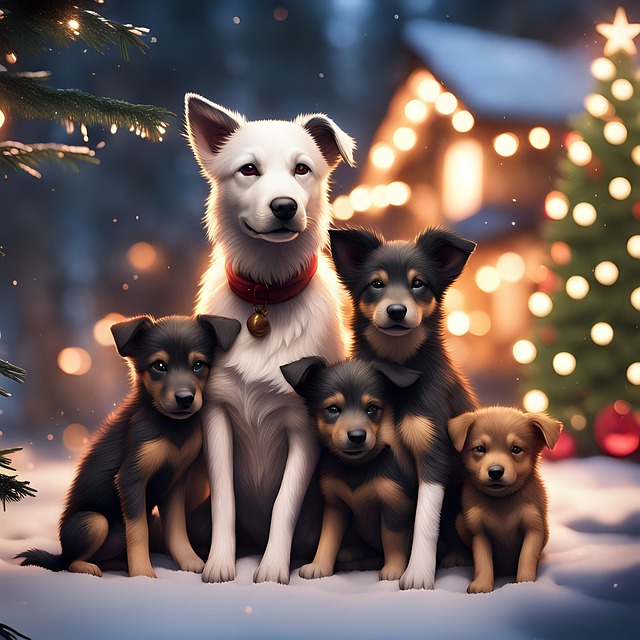 Free ai generated dogs christmas illustration
