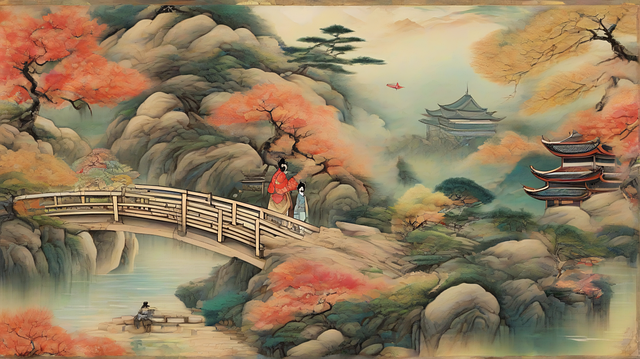 Free ai generated bridge village illustration