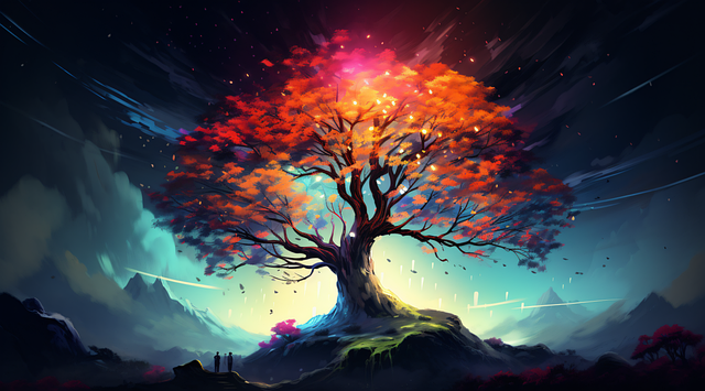 Ai Generado, Árbol, Místico, Noche