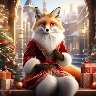 Free Fox Christmas illustration and picture