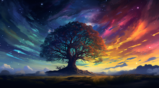 Ai Generado, Árbol, Noche, Cielo