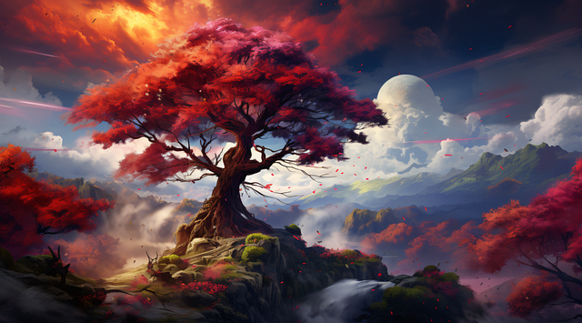 Ai Generado, Árbol, Noche, Cielo