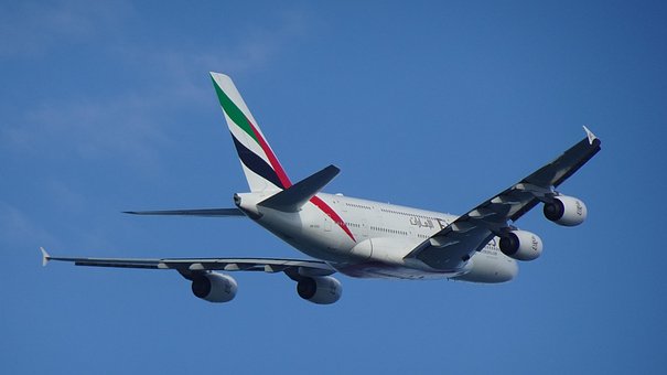 Avión, Airbus, A380, Emirates, Cielo