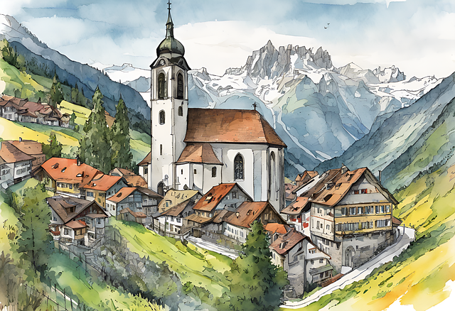 Free ai generated church village illustration