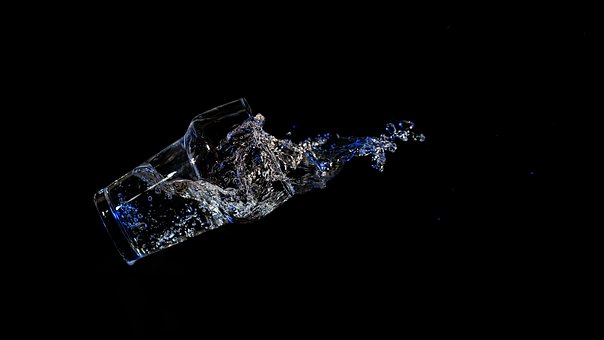 Glas, Plons, Blauw Licht, Flash, Water