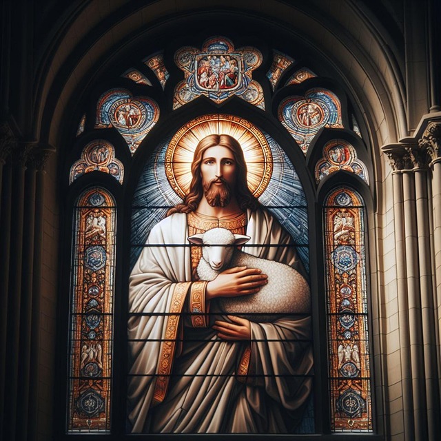 Free ai generated jesus christ stained glass window illustration