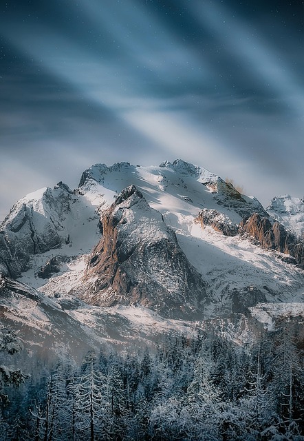 Berg, Bäume, Sonnenuntergang, Himmel
