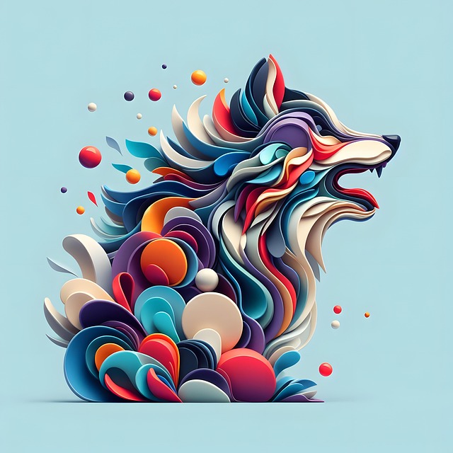 Wolf, Abstrakt, Bunt, Blau, Orange, Rot