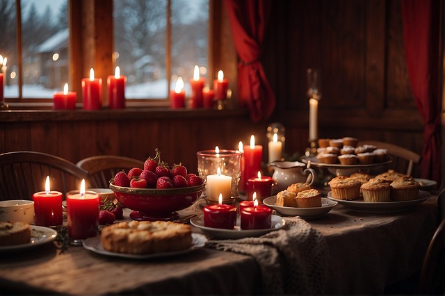 Free ai generated candles dinner table illustration