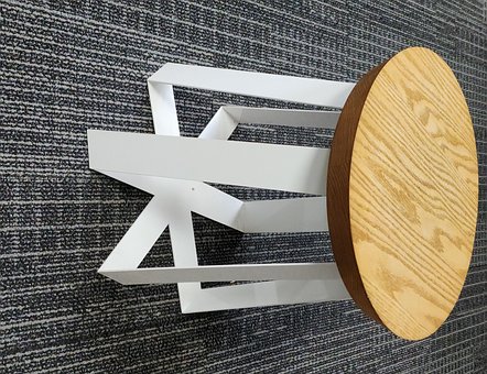 Free Round Wooden Topped Stool White Metal photo and picture
