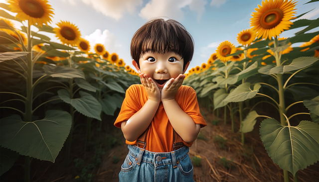 Free ai generated japanese boy sunflower field illustration