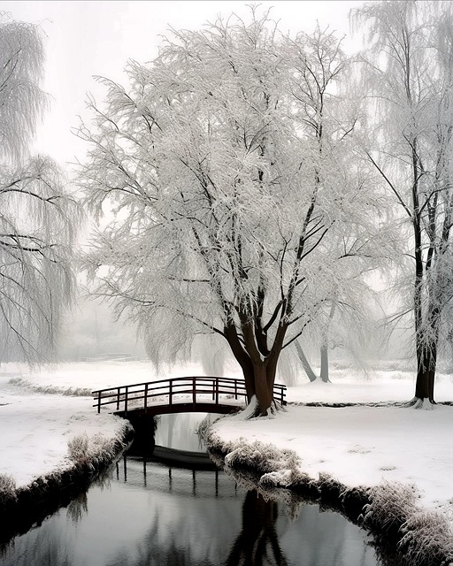 Ai Generiert, Winter, Bachlauf, Schnee