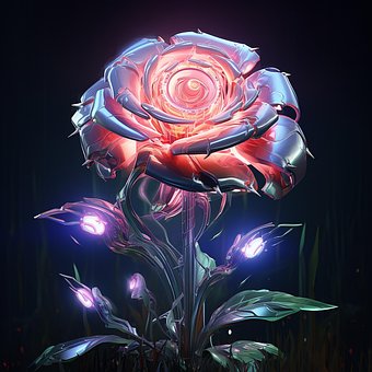 Ai Genereret, Kybernetisk, Rose, Neon