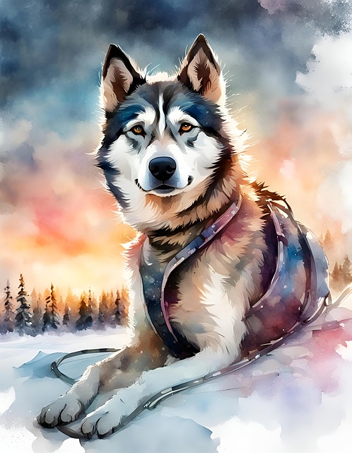Free ai generated nature sled dog illustration
