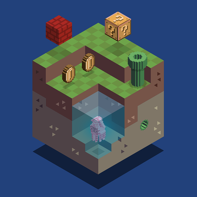 Isometria, Hierba, Voxel, Agua