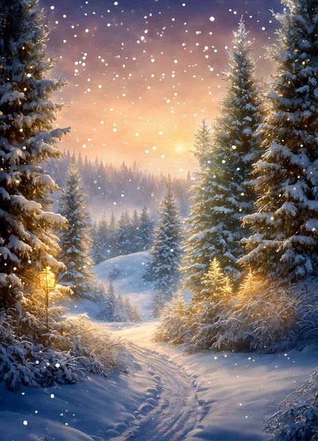 Free winter forest night illustration