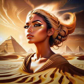 Ai Generado, Mujer, Pirámides, Desierto