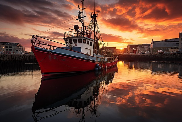 Free Sunset Boat ai generated image and illustration