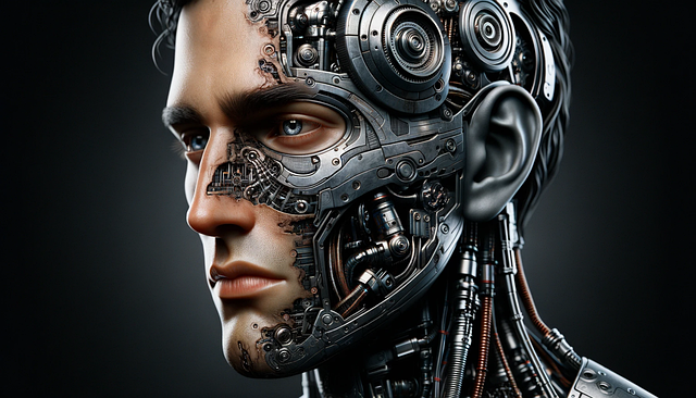 Free ai generated half face humanoid futuristic realism illustration