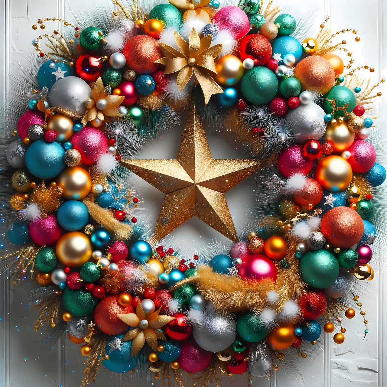 Couronne De Noël Artificielle 40x40 Cm à Suspendre - Décoration Porte Floquée Festive