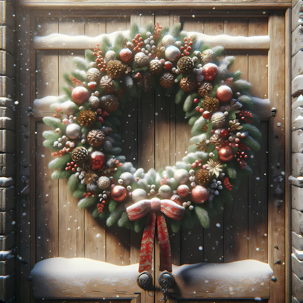 Couronne De Noël Tête De Cheval - 40x30 Cm, Verdure Artificielle, Ruban Rouge, Décoration Porte D'entrée Intérieur/extérieur