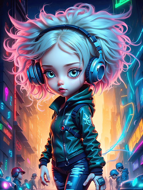 Free Gamer Girl Headphones illustration and picture
