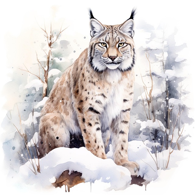Free lynx nature watercolor illustration