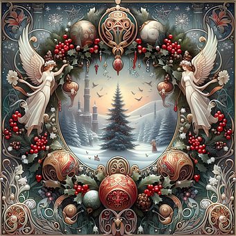 Krans, Jul, Dekoration, Vinter, Sne