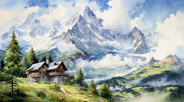 Download free HD stock image of Ai Generated Chalet Free ai generated chalet alps illustration