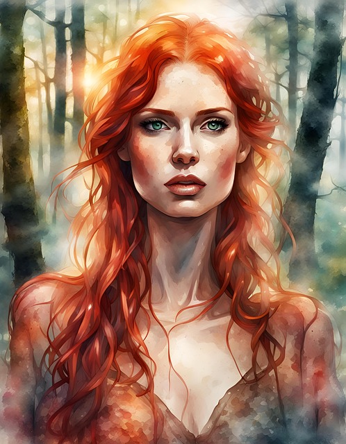 Free ai generated woman redhead illustration