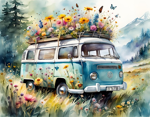 Free ai generated hippie volkswagen illustration