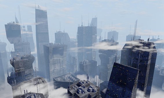 Stad, Futuristisch, Gebouwen, Landschap