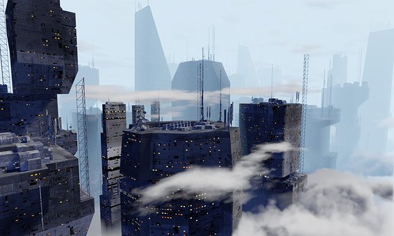 Stad, Futuristisch, Gebouwen, Landschap