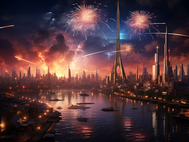 Download free HD stock image of Ai Generated Fireworks Free ai generated fireworks city illustration