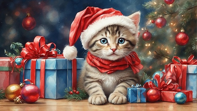Free ai generated tabby christmas illustration