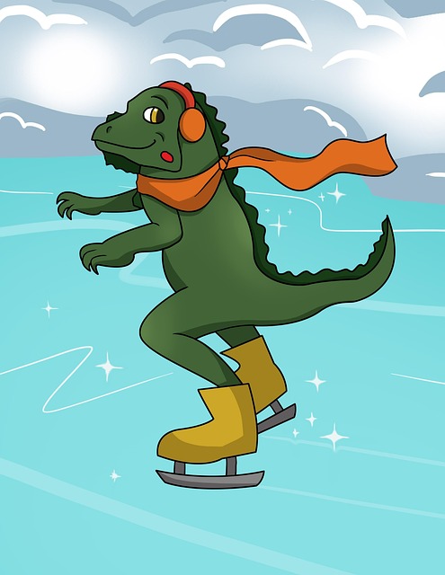 Iguana, Patim, Desenho Animado, Frio