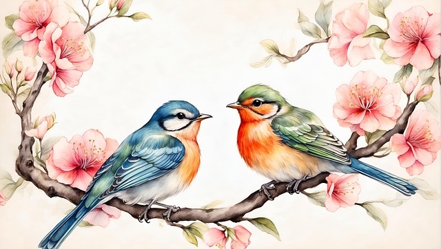 Free birds songbirds japanese illustration