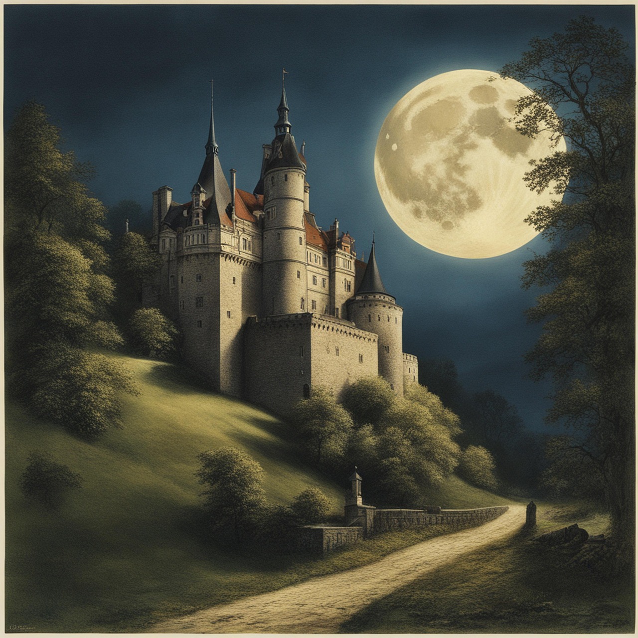 Download Ai Generated, Castle, Moon. Royalty-Free Stock Illustration ...