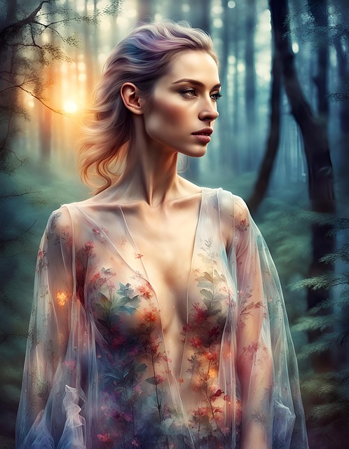 Free ai generated woman forest illustration