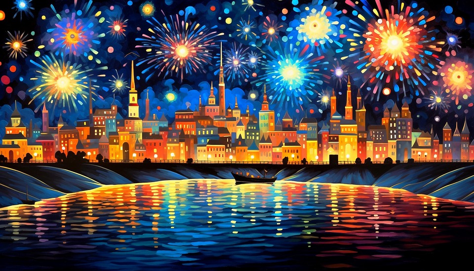 Download Cityscape Wallpaper, New Year Celebration, Skyline Display