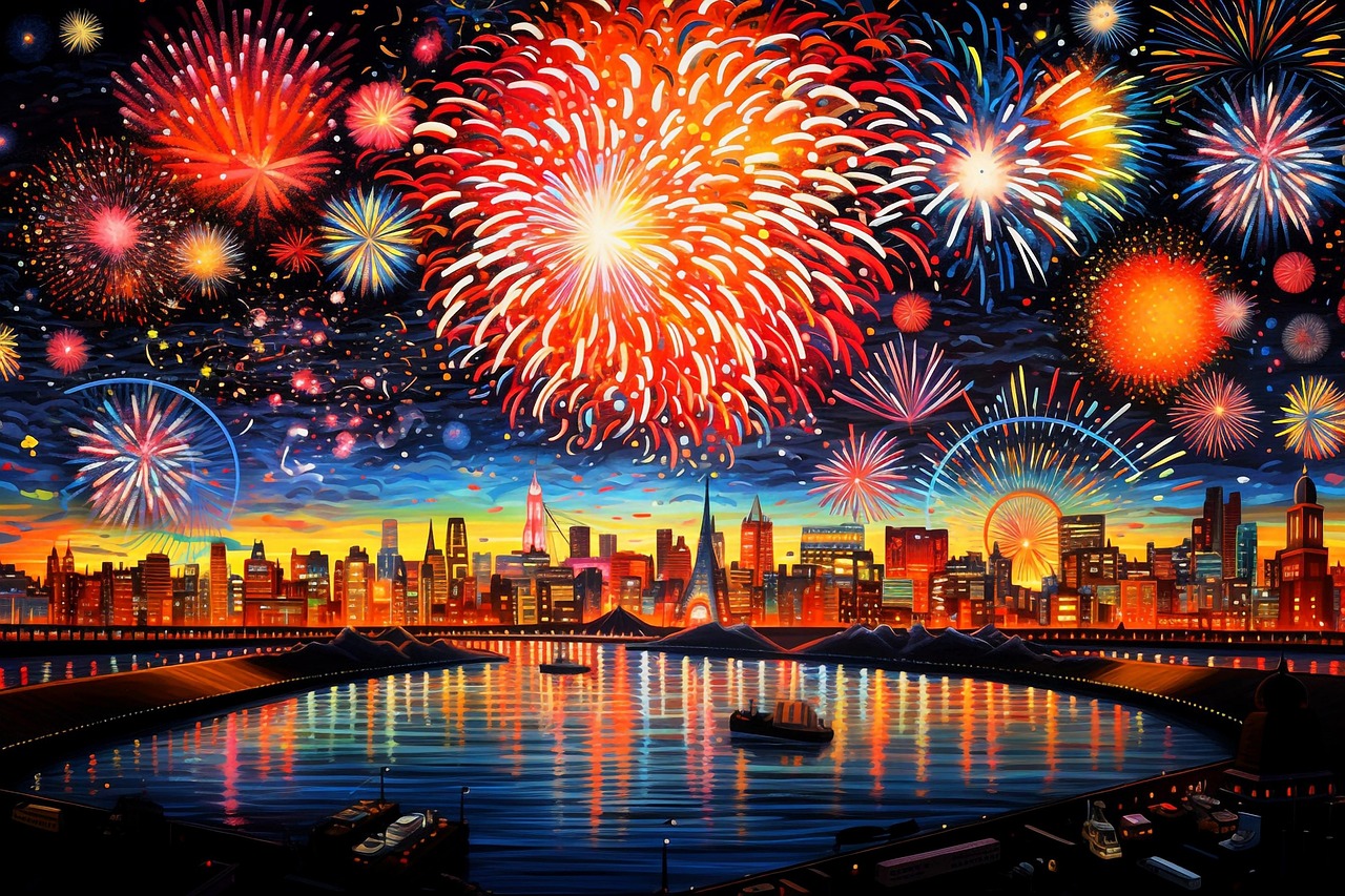Download Cityscape Wallpaper, New Year Celebration, Skyline Display