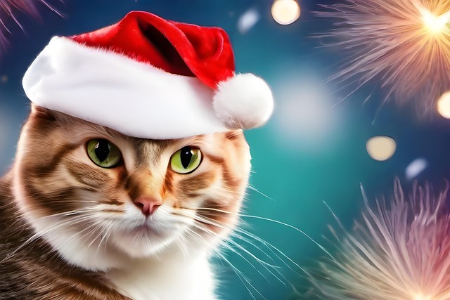 Ai Generado, Gato, Sombrero De Santa