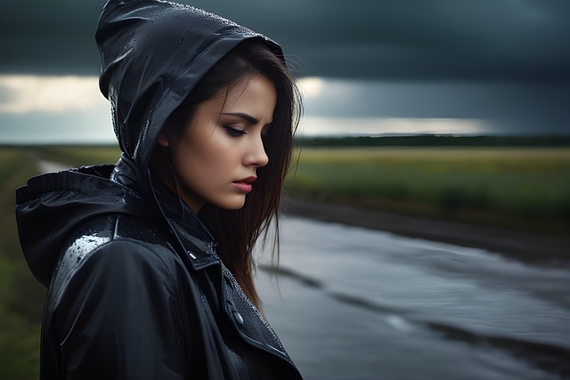 Free stormy and inspiring girl in the rain raindrops illustration