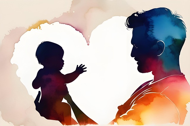 Free watercolor beautiful silhouette father holding baby illustration