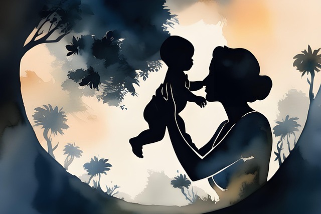 Free watercolor beautiful silhouette mother holding baby illustration